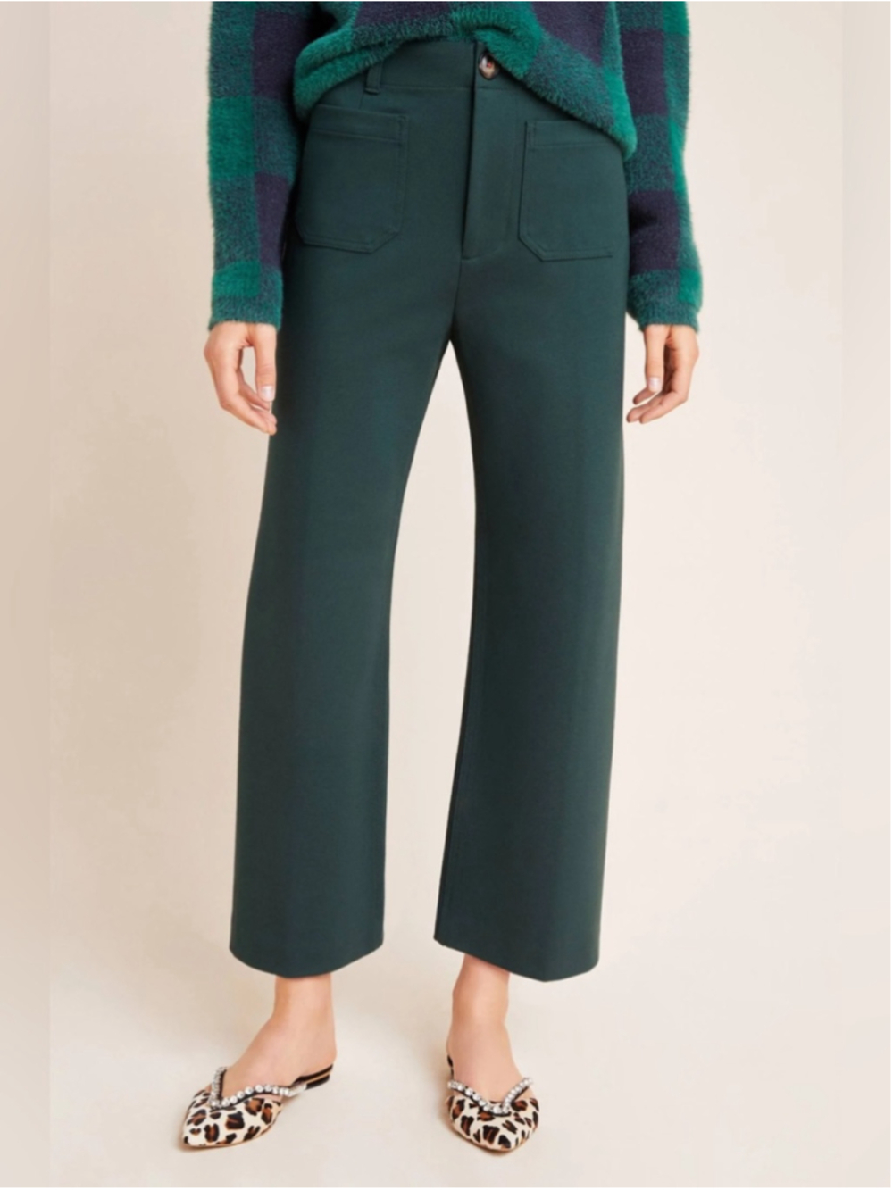 Anthropologie Courtney Cropped Wide-Leg Trousers Green Size 4